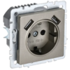 IEK BRITE Розетка 1-местная с заземлением с защитными шторками 16А с USB A+A 5В 2,1А РЮш10-1-БрШ шампань (BR-R14-16-U21-D21-K37)