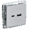 IEK BRITE Розетка USB A+C 18Вт РЮ11-1-БрА алюминий (BR-U22-018-K47)