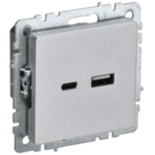 IEK BRITE Розетка USB A+C 18Вт РЮ11-1-БрА алюминий (BR-U22-018-K47)