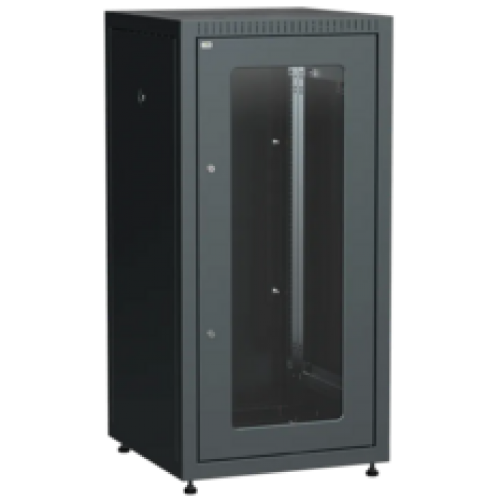 IEK ITK LINEA E Шкаф напольный сетевой 19 18U 600х600мм стеклянная передняя дверь задняя металлическая черный (LE05-18U66-GM)