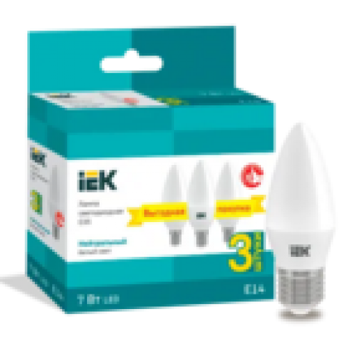 IEK Лампа светодиодная C35 свеча 7Вт 230В 4000К E14 (3шт/упак) (LLE-C35-07-230-40-E14-3)