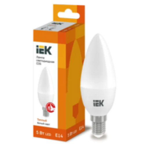 IEK Лампа светодиодная C35 свеча 5Вт 230В 3000К E14 (LLE-C35-5-230-30-E14)