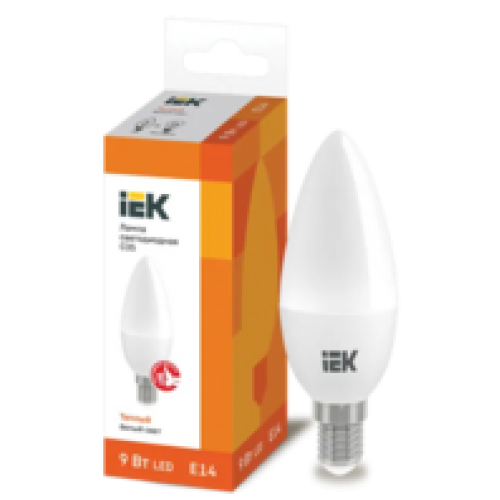 IEK Лампа светодиодная C35 свеча 9Вт 230В 3000К E14 (LLE-C35-9-230-30-E14)