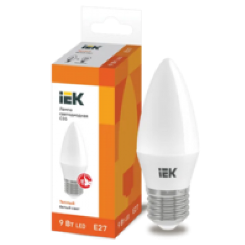 IEK Лампа светодиодная C35 свеча 9Вт 230В 3000К E27 (LLE-C35-9-230-30-E27)