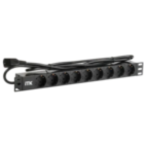 IEK ITK PDU 9 розеток DIN49440 (нем. станд.) 1U, шнур 2м вилка IEC 320 C14, профиль из ПВХ, черный (PH22-9D2-P)