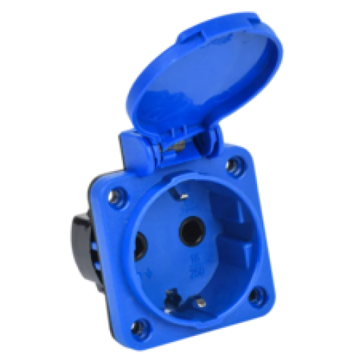 IEK MAGNUM Розетка панельная SCHUKO РП11-3 с крышкой IP44 синий (PSN71-016-3-2-44-K07)