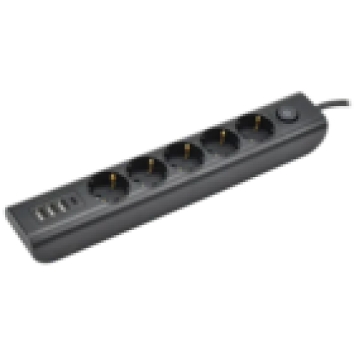 IEK MODERN Удлинитель У05В 5 мест с заземляющим контактом 2м 3х1мм2 16А/250В USBх4 черный (WYP12-16-05-02-ZKU-K02)